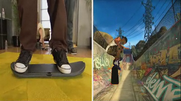 Bir kişi Tony Hawk Ride'da kaykay yapıyor.