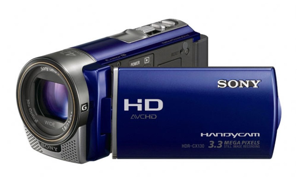 Sony HDR-CX130 front angle blue display