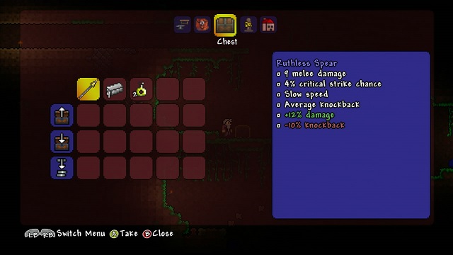 Terraria crafting interface