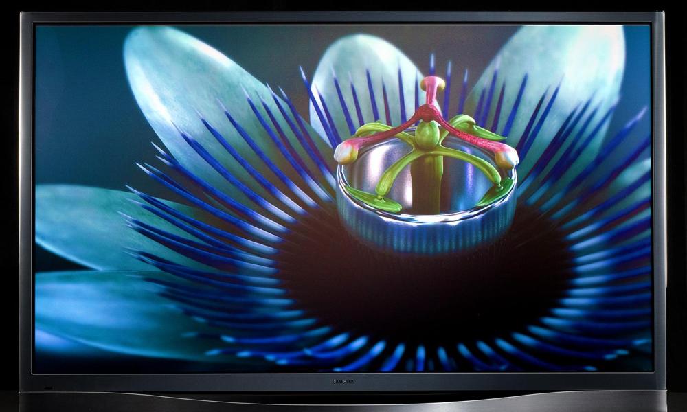 A close-up of a flower's center on a Samsung PN60F8500 Plasma TV. front main