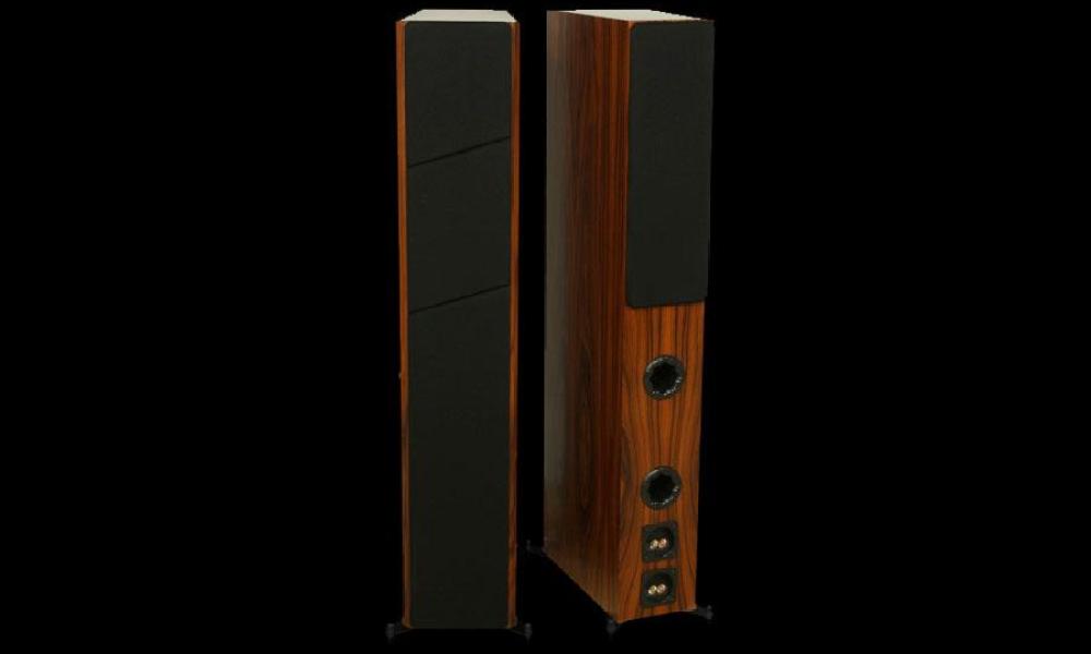 Axiom LFR1100 Floorstanding Speakers Boston Cherry front and back grilles