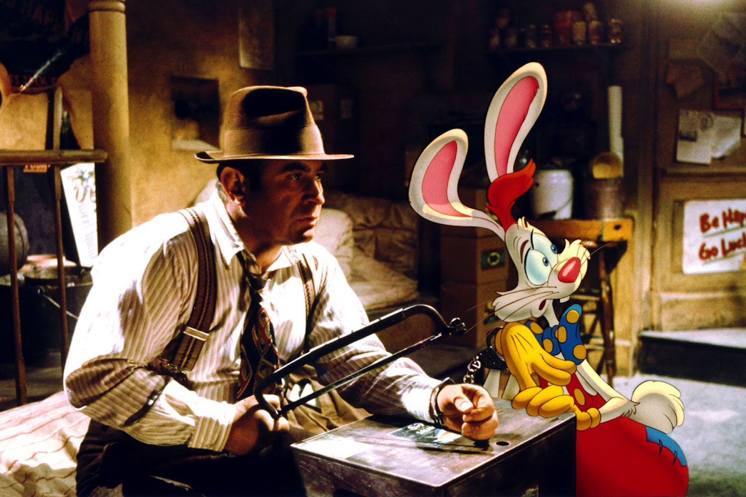 Eddie Valiant and Roger Rabbit in "Who Framed Roger Rabbit?".