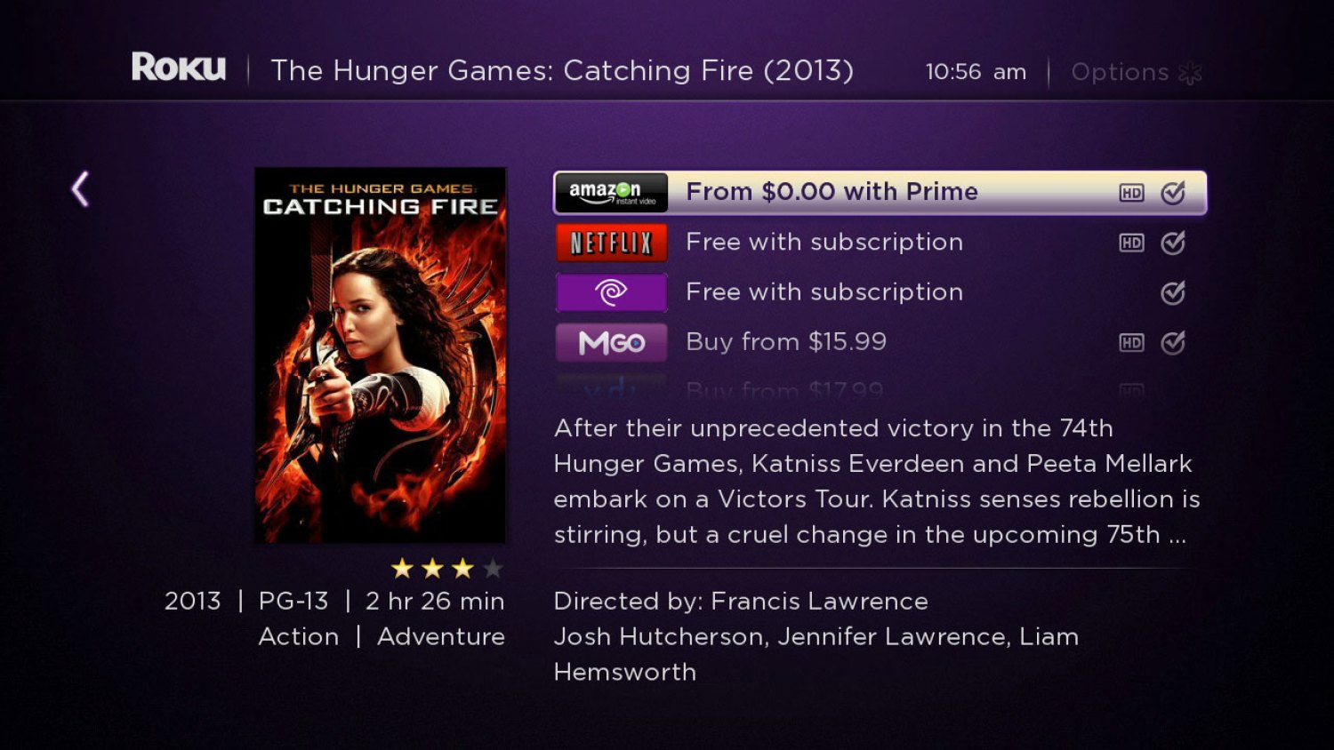 How to watch and stream The Hunger Games: Catching Fire - 2013 on Roku