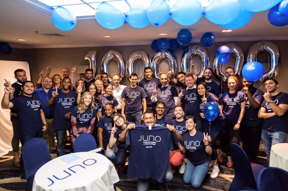 juno ride share drivers stock with company logo shirts