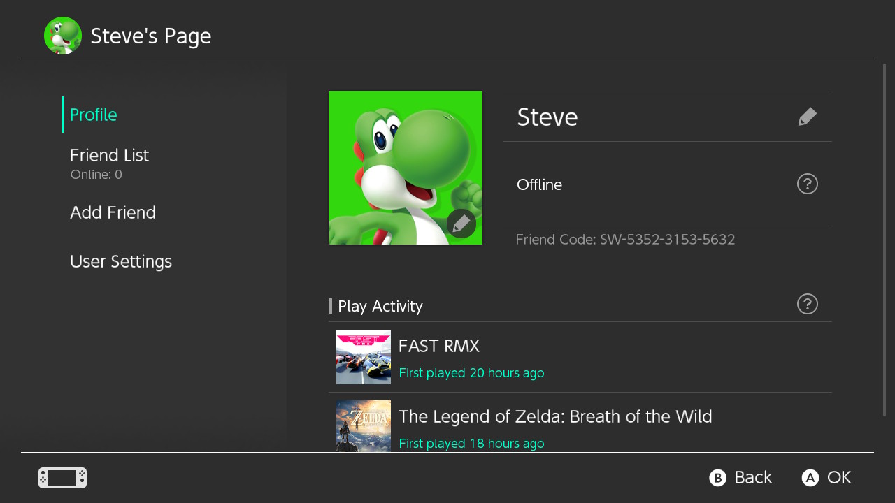 Nintendo account shop friend code