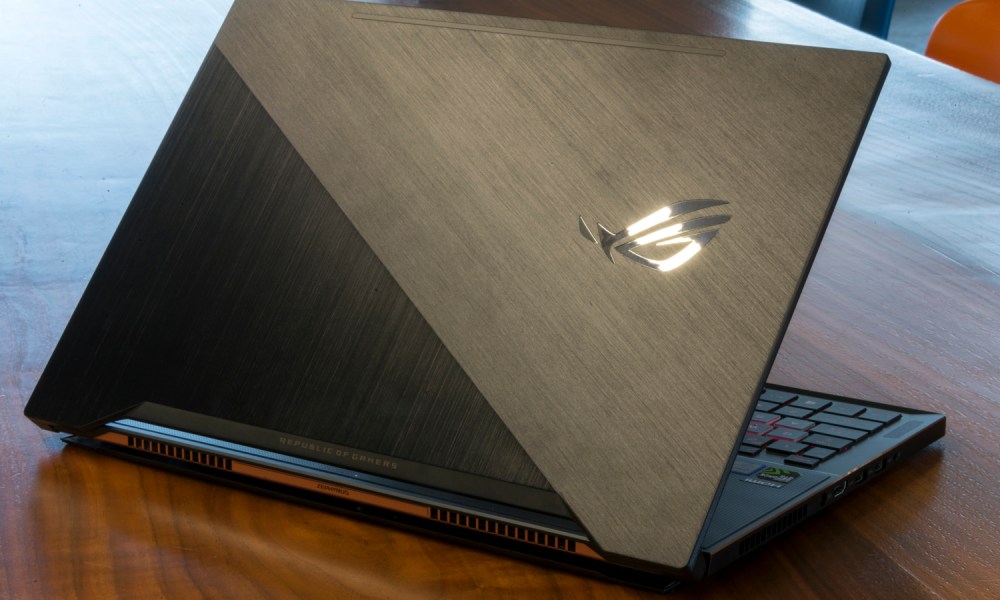 Asus ROG Zephyrus backside of laptop with gleam of light reflecting off it