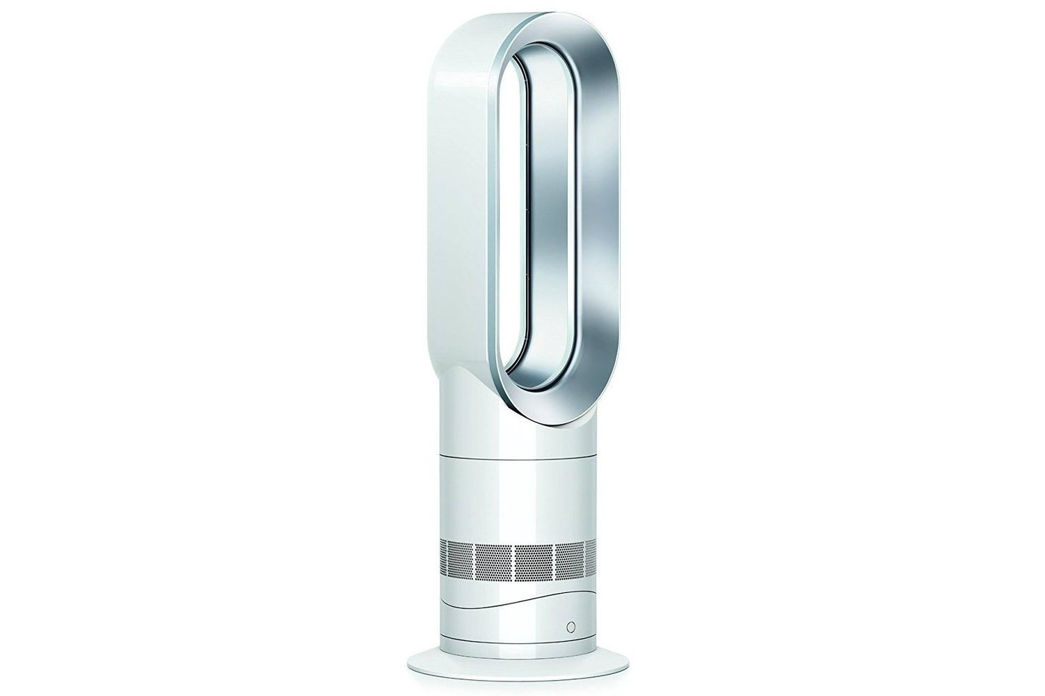 Der Dyson Hot+Cool AM09 Jet Focus Heizer und Ventilator vor einem weißen Hintergrund.