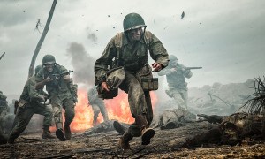 A soldier runs through a battlefield in "Hacksaw Ridge."