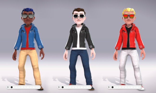 Three Xbox avatars standing side by side. They're in a blue jacket, black jacket, and red jacket, respectively.