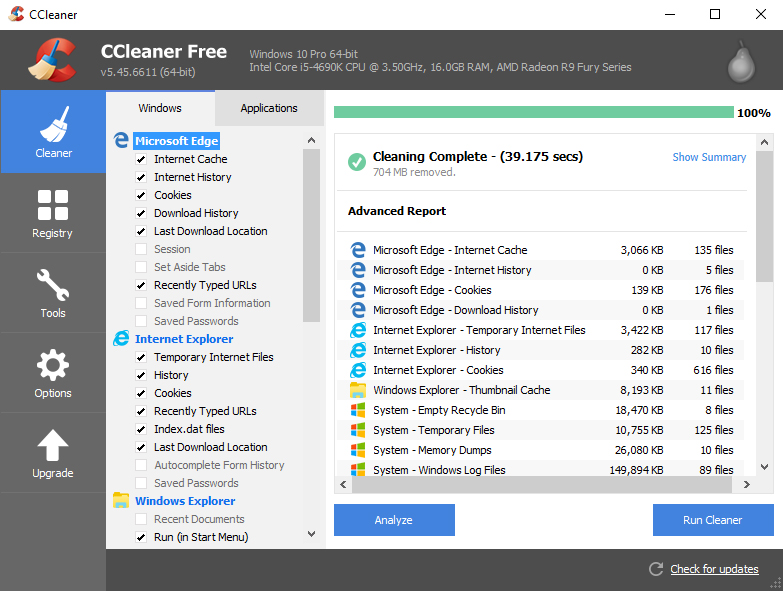 CCleaner для Windows.