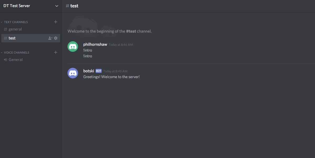 how to make a discord bot test