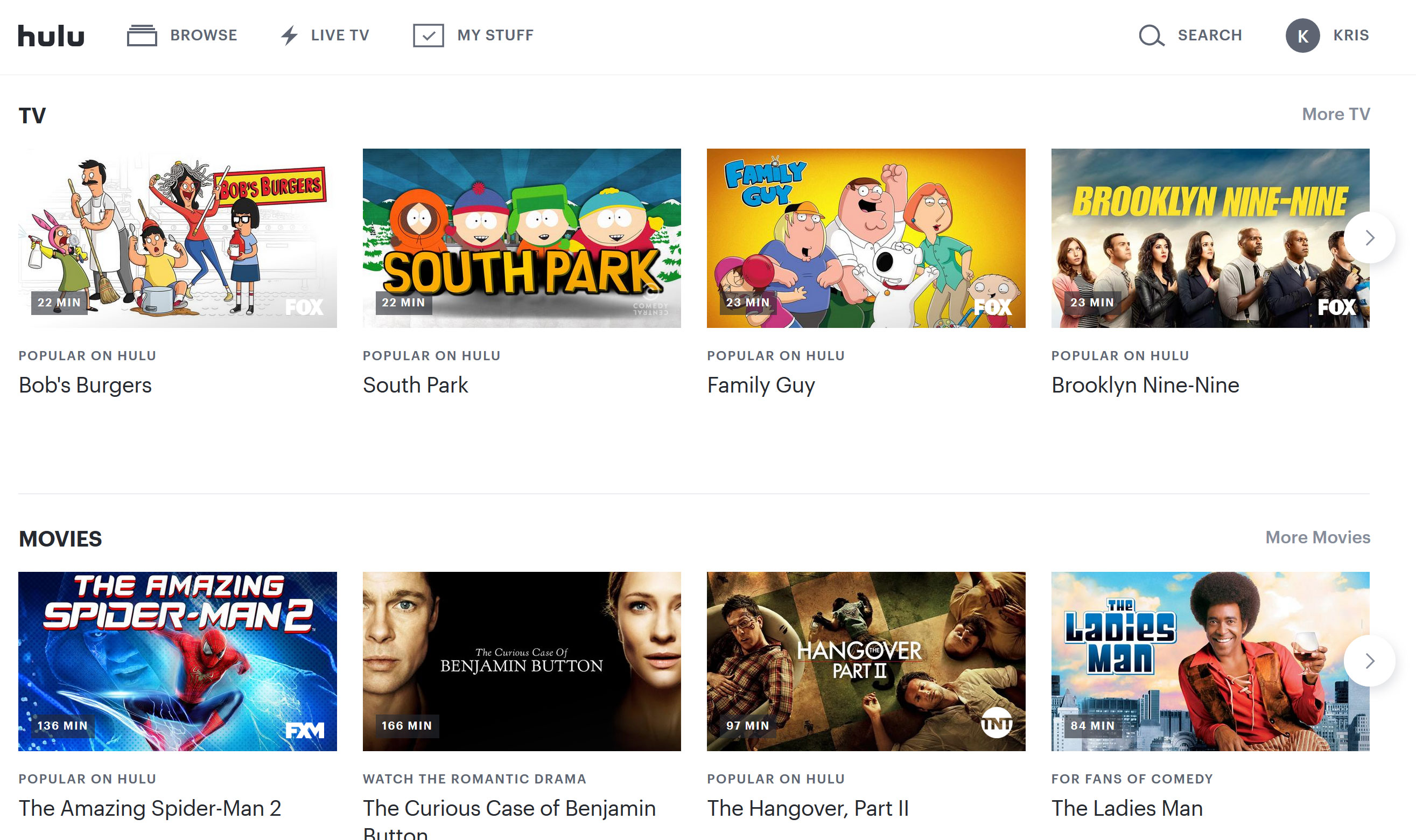 Hulu + Live-TV-Navigation. 