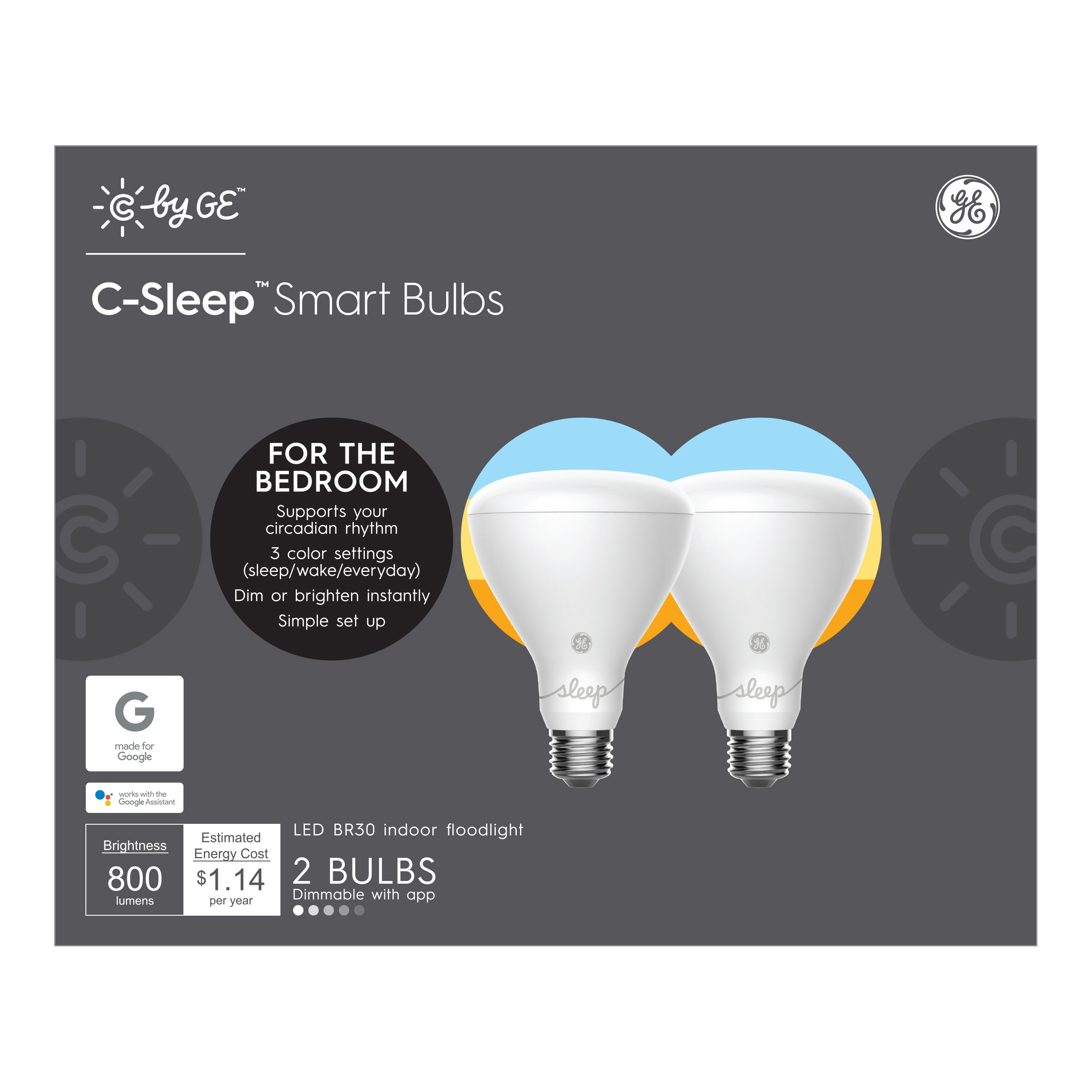 GE C-Sleep Smart Bulb for the Bedroom, 3-Color Settings, Works with Google  Assistant (1