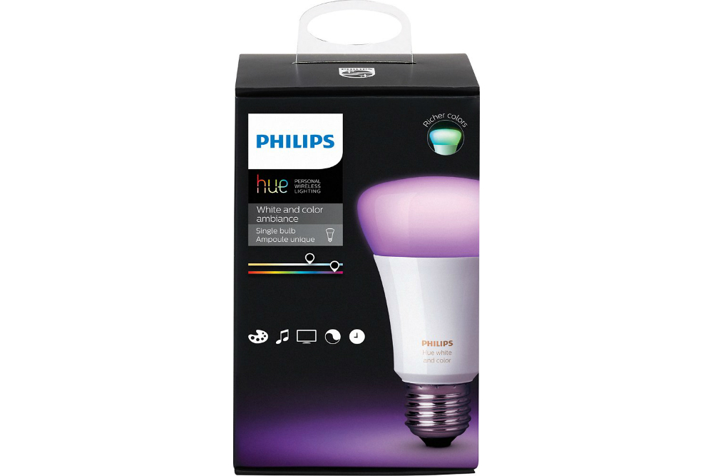 Un boîtier d'ampoule Philips Hue A19.