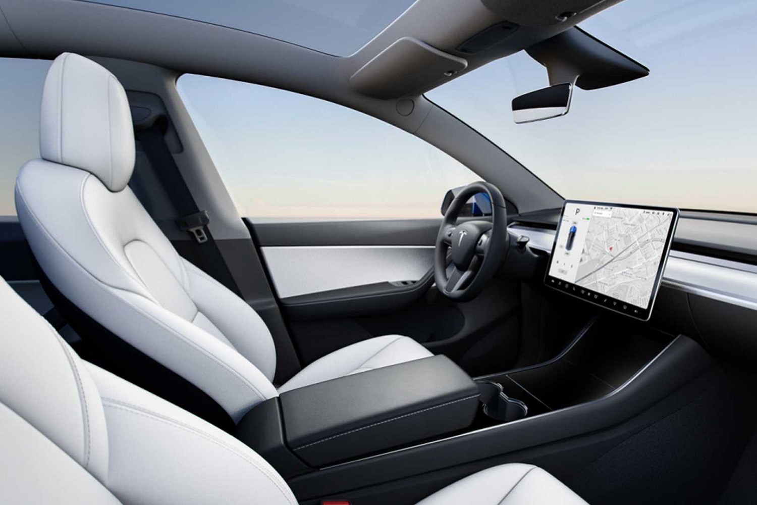 O interior de um Tesla Model Y.