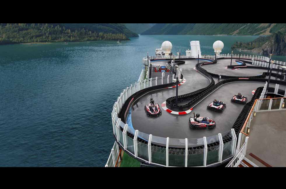 norwegian cruise line builds go kart track on top of ship 1
