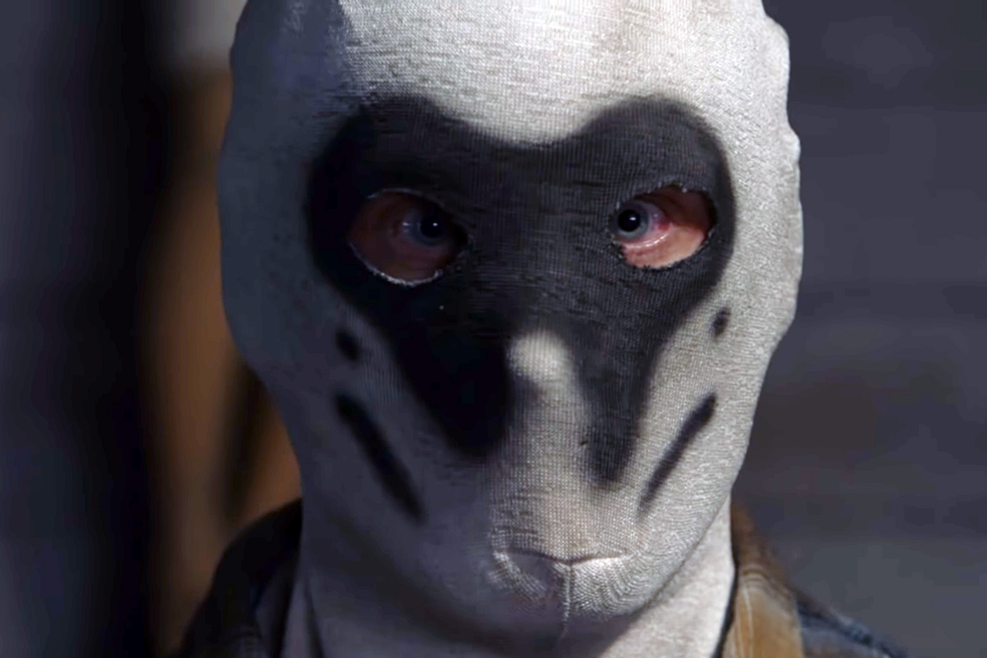A man in a Rorschach mask in HBO's "Watchmen."