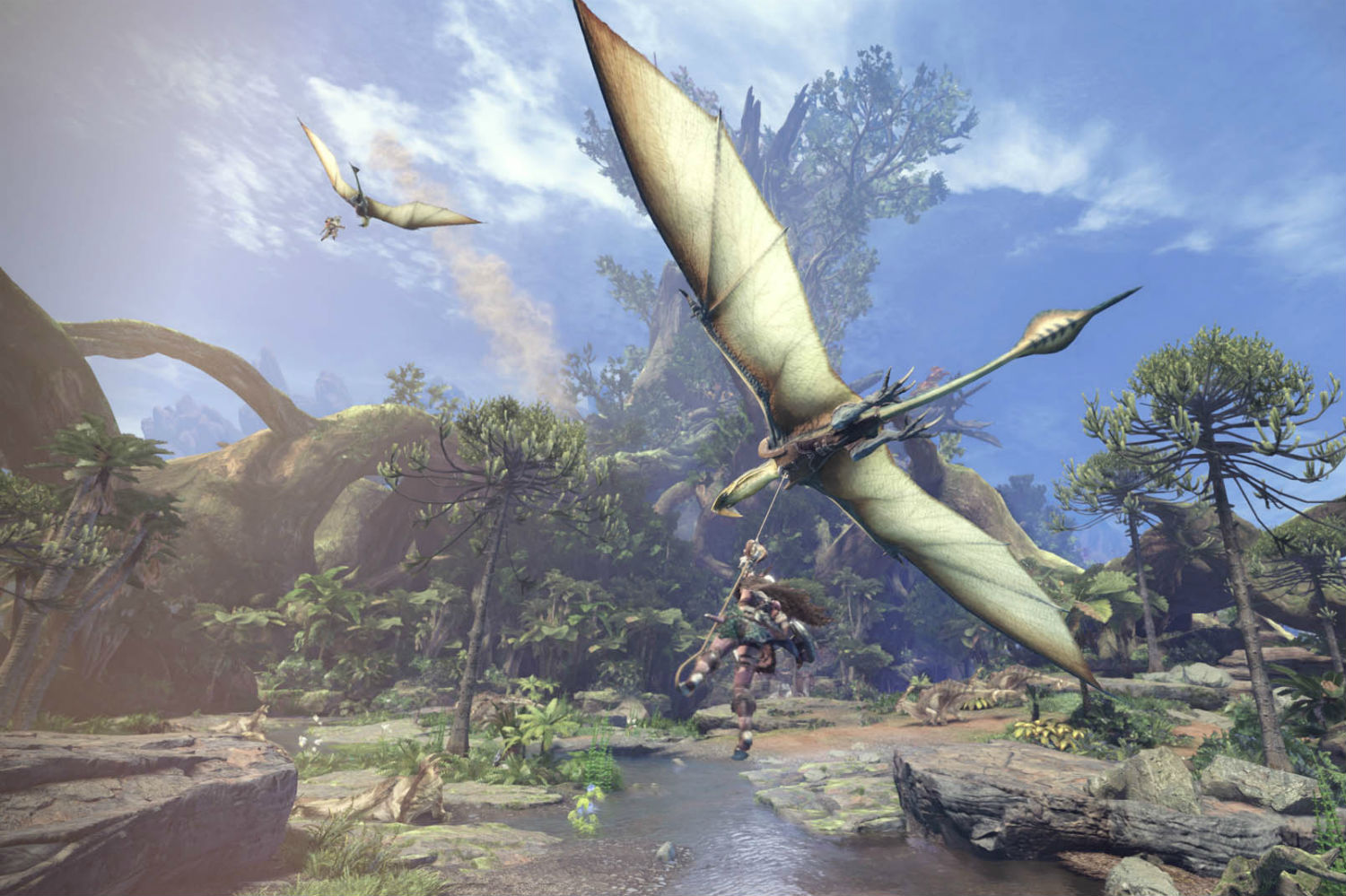 Monster Hunter World with a flying creature.