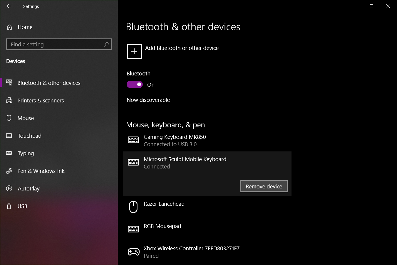 Windows 10 Remove Bluetooth Device