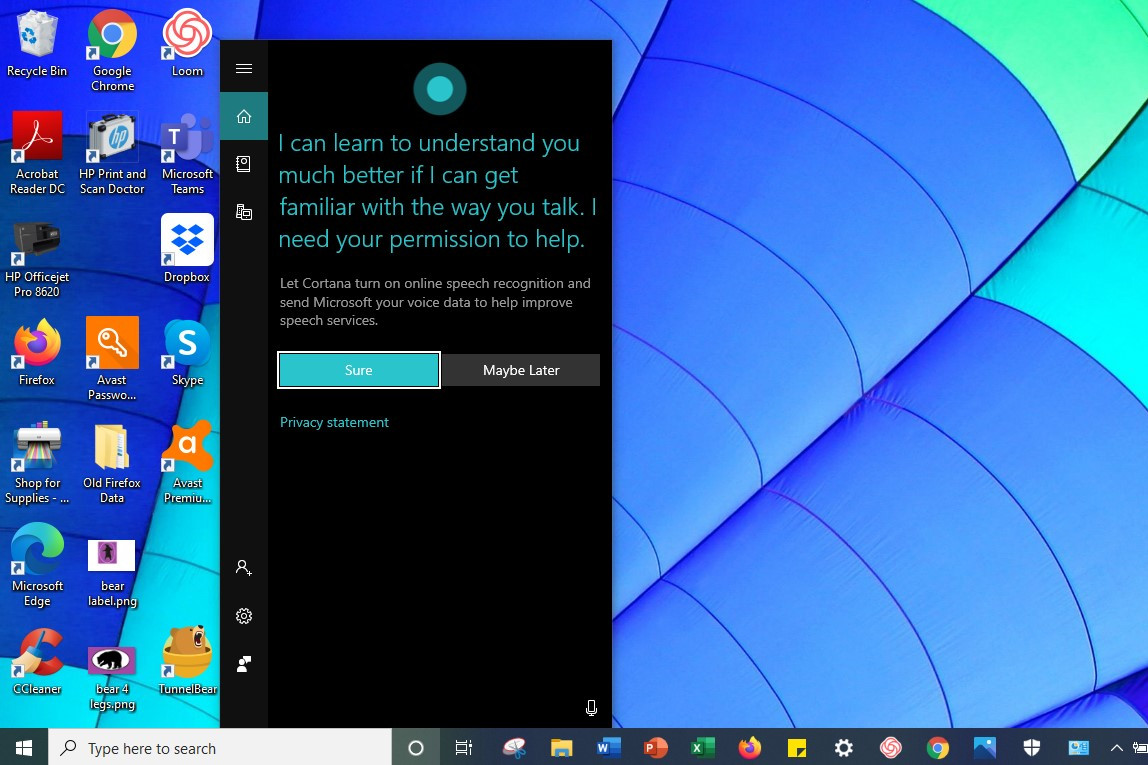 Windows 10 Cortana সেটিংস বোতামের চিত্র