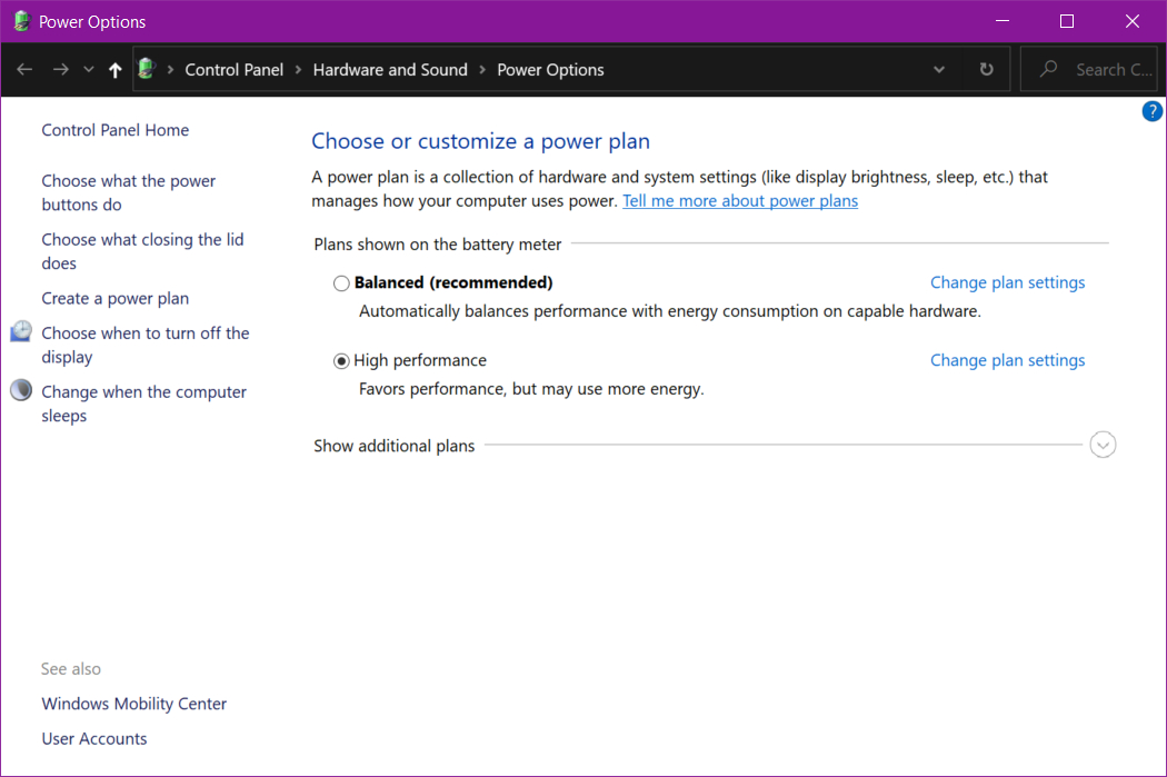 Windows 10 Power Settings