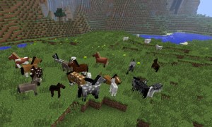 A heard of horses in minecraft.