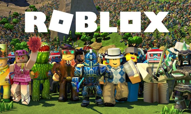 Roblox characters under the logo.