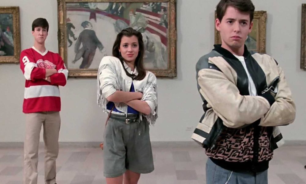 Three people stand with their arms crossed in Ferris Bueller's Day Off.