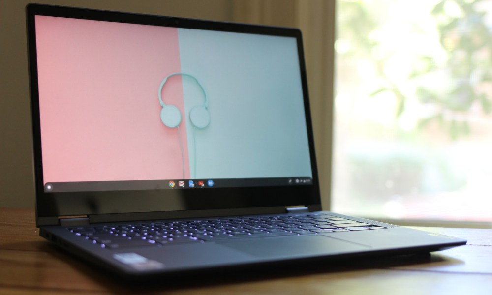 Lenovo Chromebook Flex 5 front view showing keyboard and display.