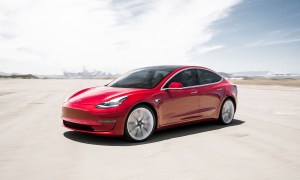 A Tesla Model 3 electric car.