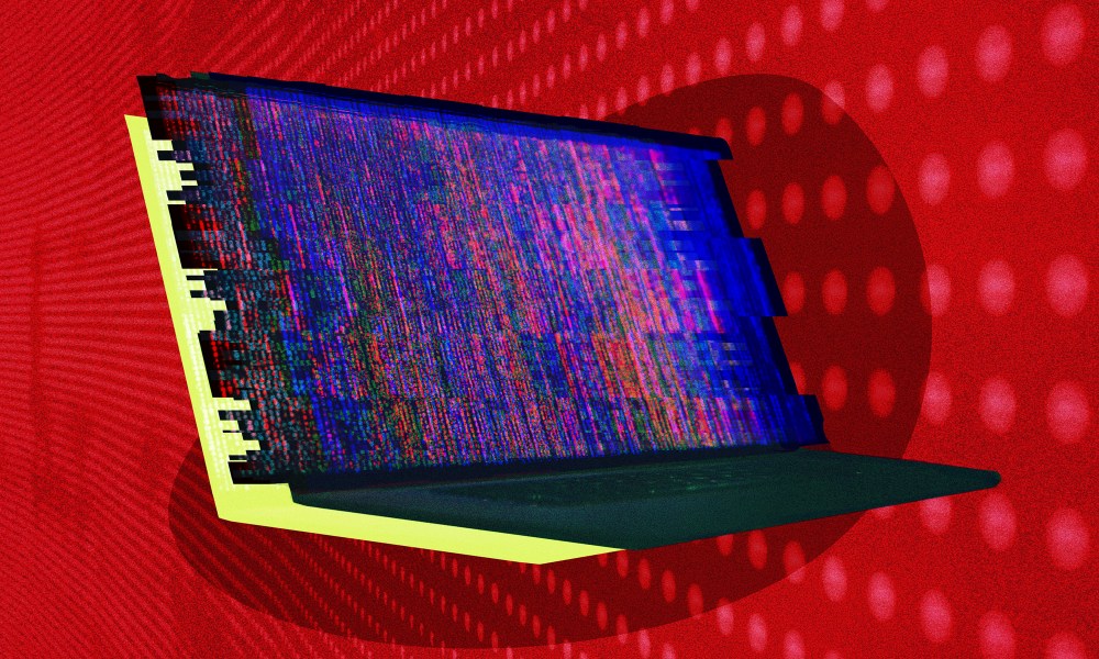 A digital depiction of a laptop being hacked by a hacker.