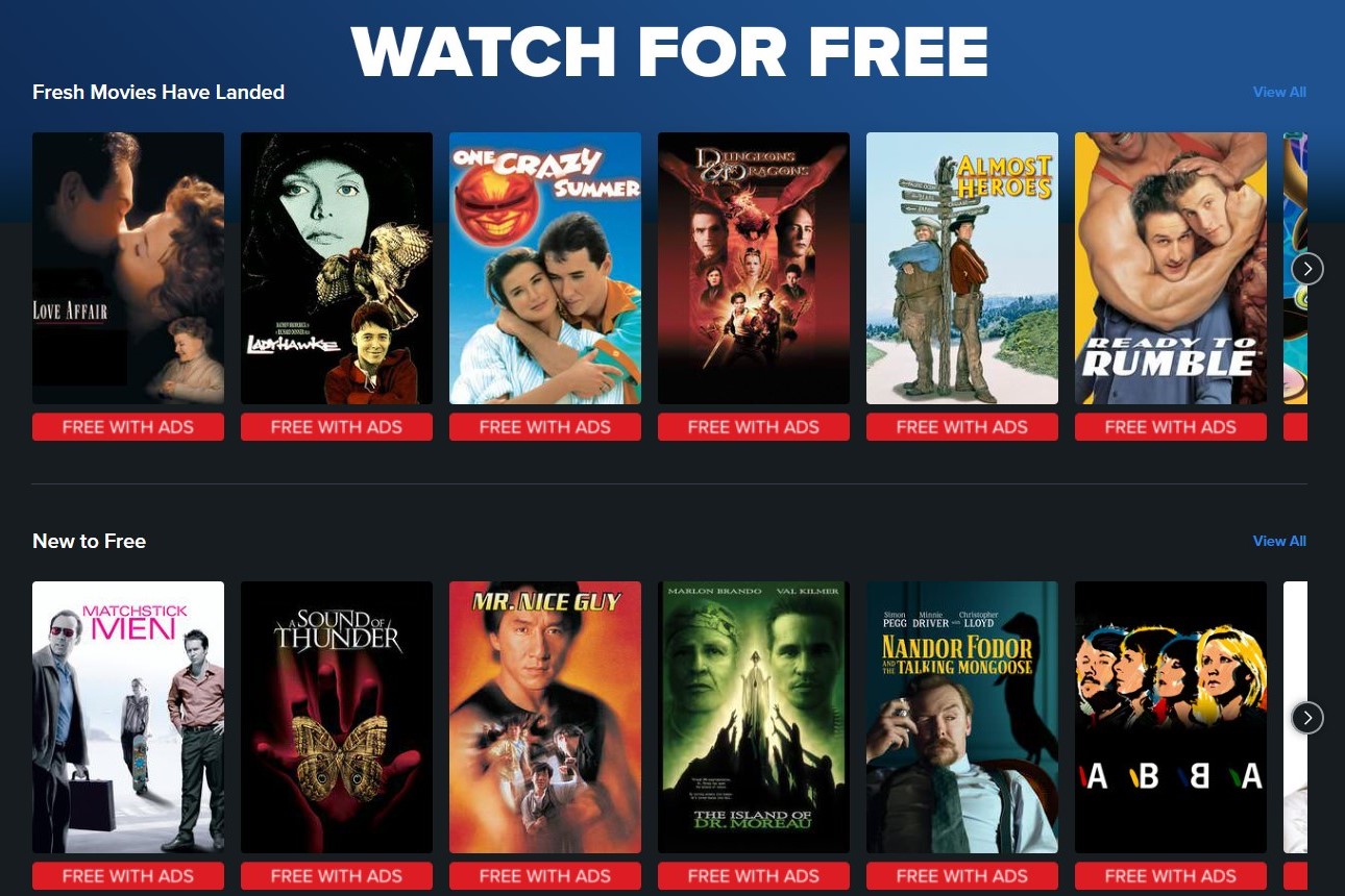 Menu de contenu gratuit Vudu.