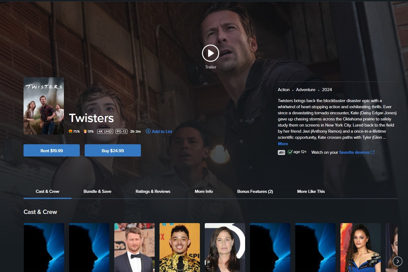 Twisters sur Vudu sous Nouvelle version.