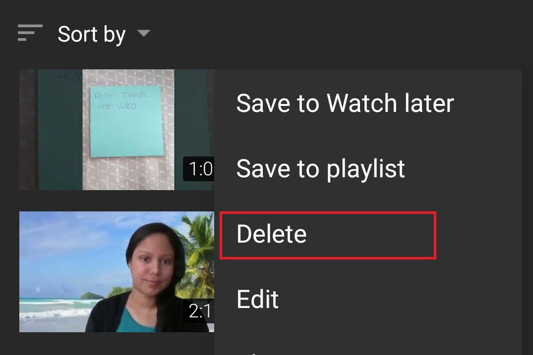 delete youtube video mobile screenshot