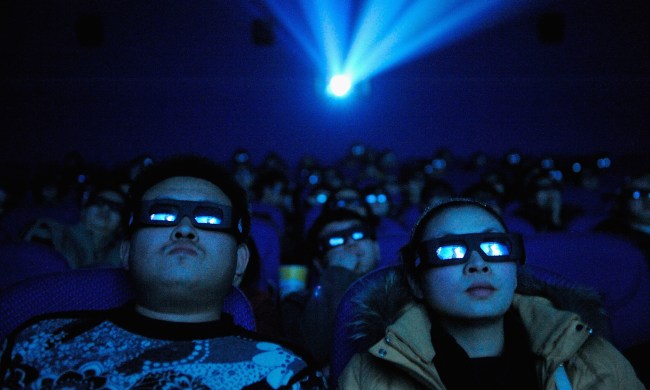 An audience watches Avatar 3D in a theater on January 7, 2009