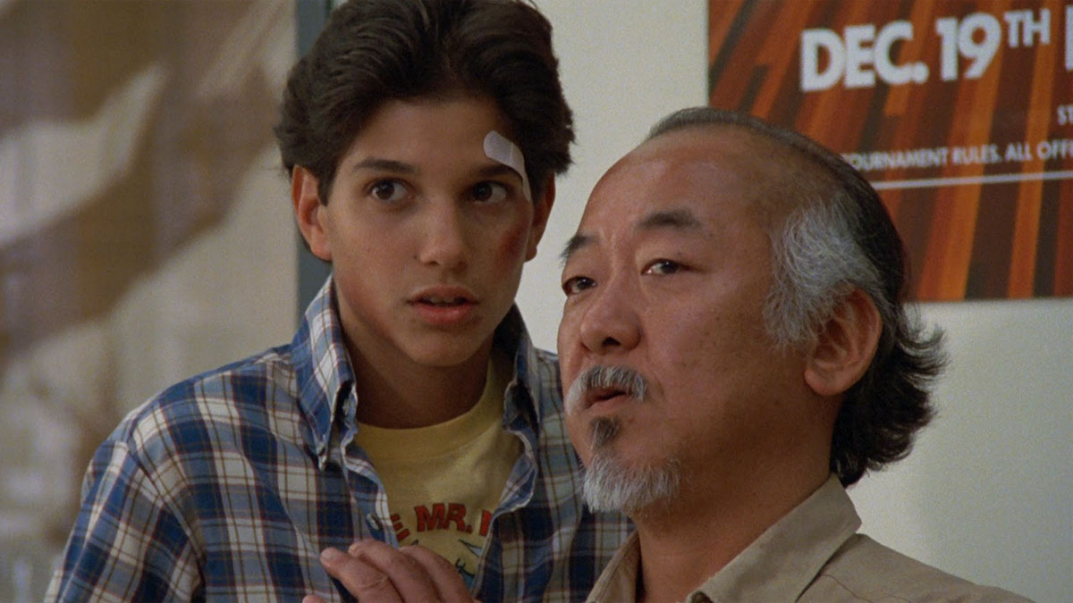 Ralph Macchio and Pat Morita in The Karate Kid.