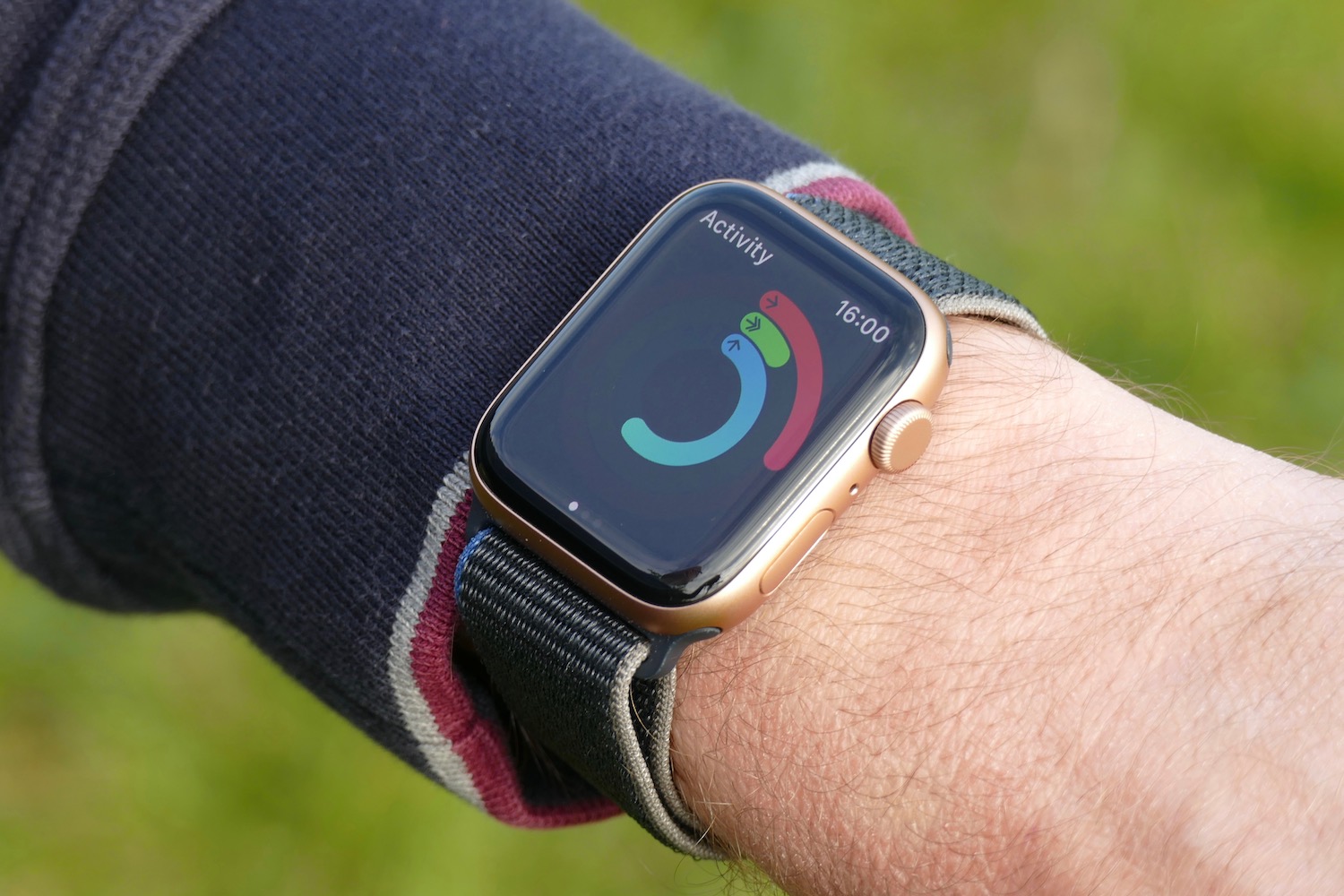 Activity rings on an Apple Watch.