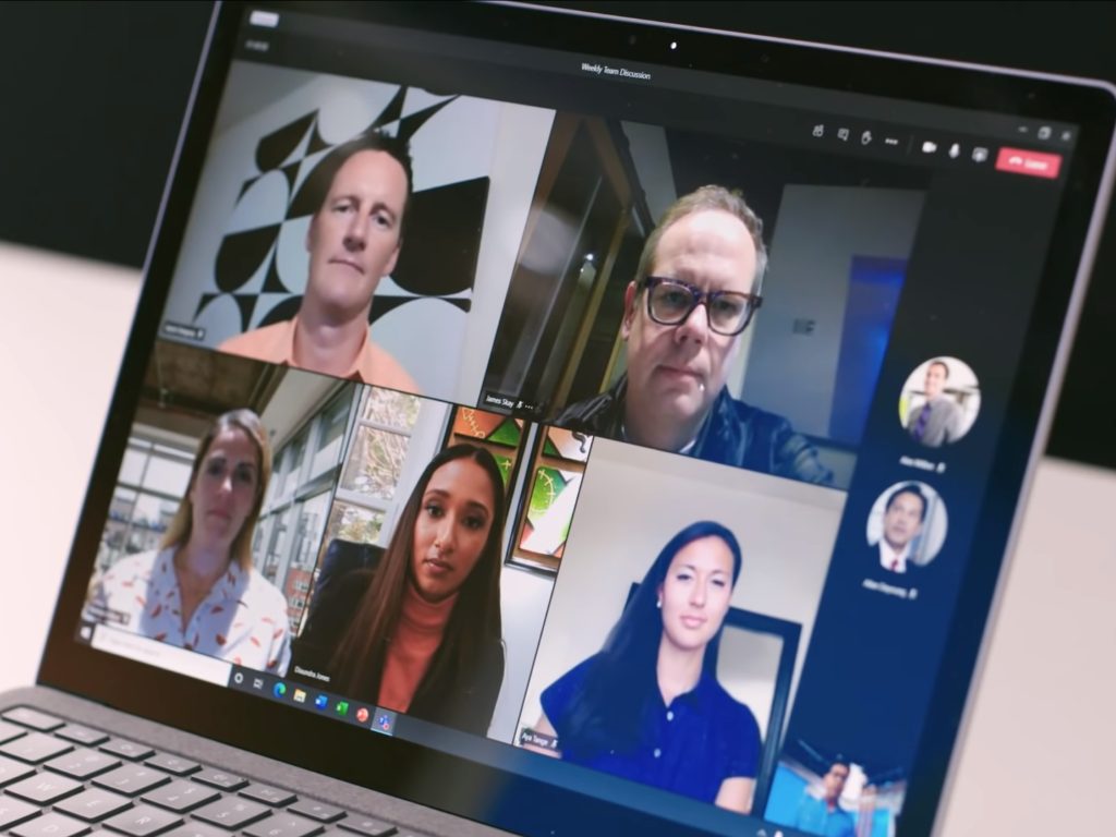 Un appel vidéo en cours sur Microsoft Teams.