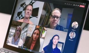 A video call in progress on Microsoft Teams.