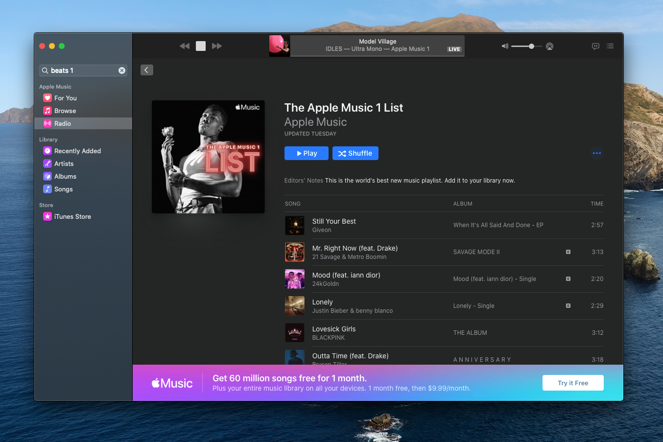 Die Apple Music 1-Seite.