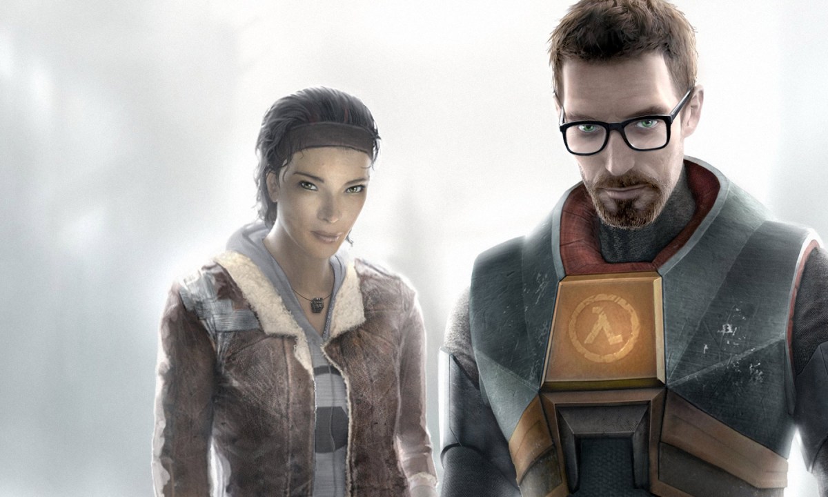 Gordon Freeman and Alyx standing together and looking at the camera.