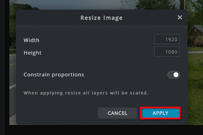 how to resize an image pixlr x apply changes