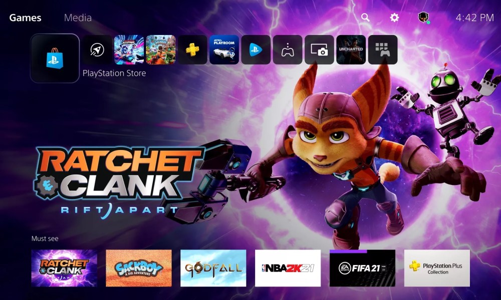 Ratchet and Clank on the PS5 home screen.