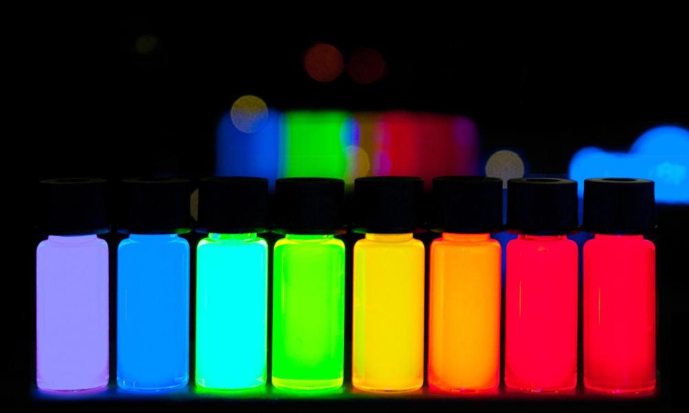 Quantum dots emitting different colors of light.