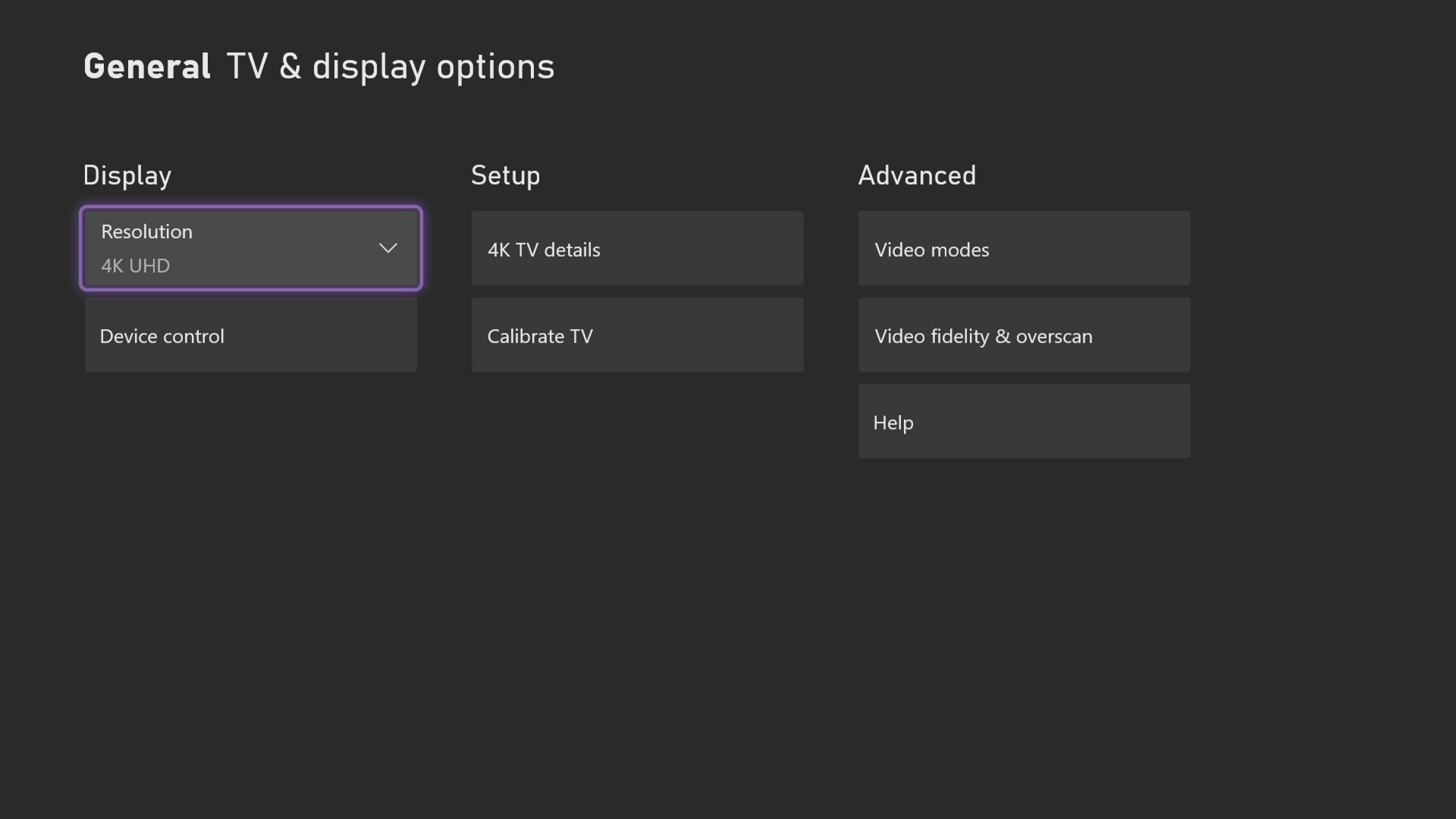 TV and display options on Xbox Series X