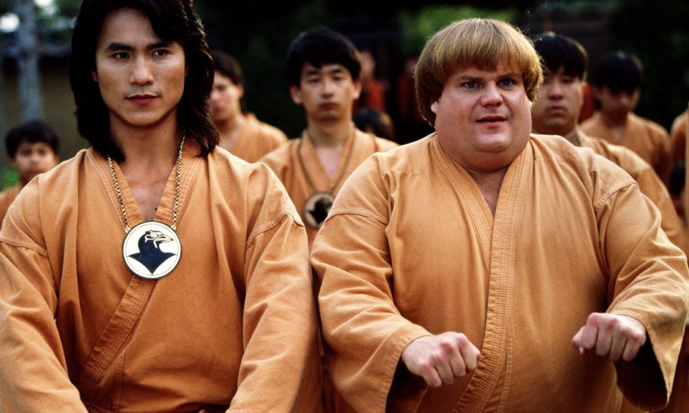 Robin Shou and Chris Farley in Beverly Hills Ninja.