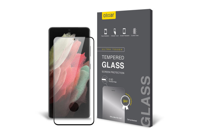 Protector de pantalla de cristal compatible con funda Olixar para Samsung Galaxy S21 Ultra