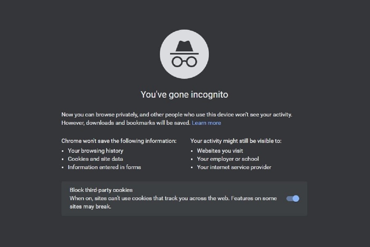 Capture d'écran du mode incognito de Google Chrome