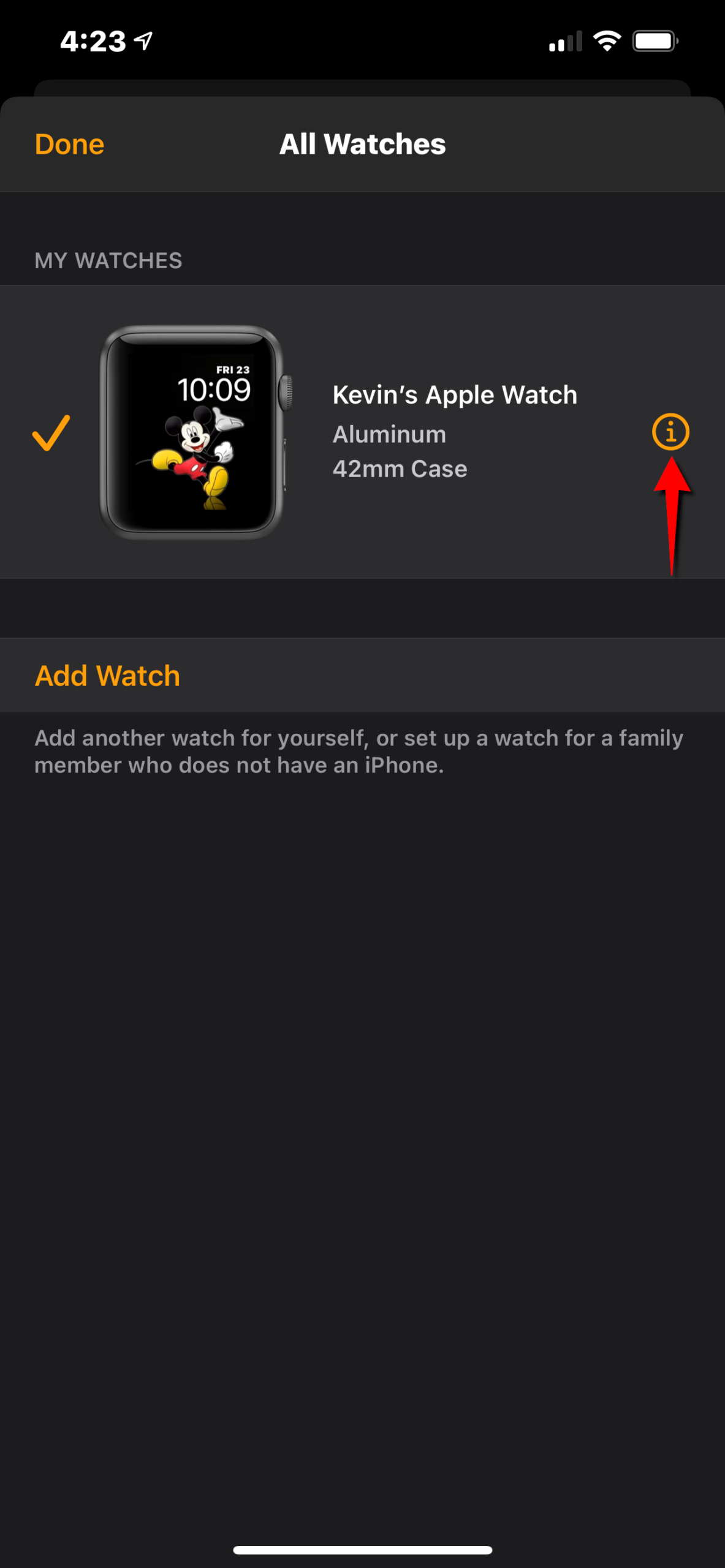 Info icon best sale on apple watch