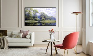 The LG OLED evo mounted in a living room.